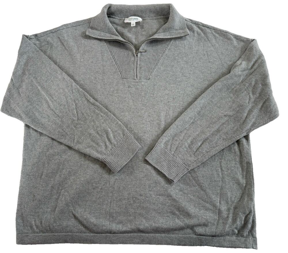 Haven Well Within Gray 1/4 Zip Collared Knit Pullover Sweater Cotton Cashmere L